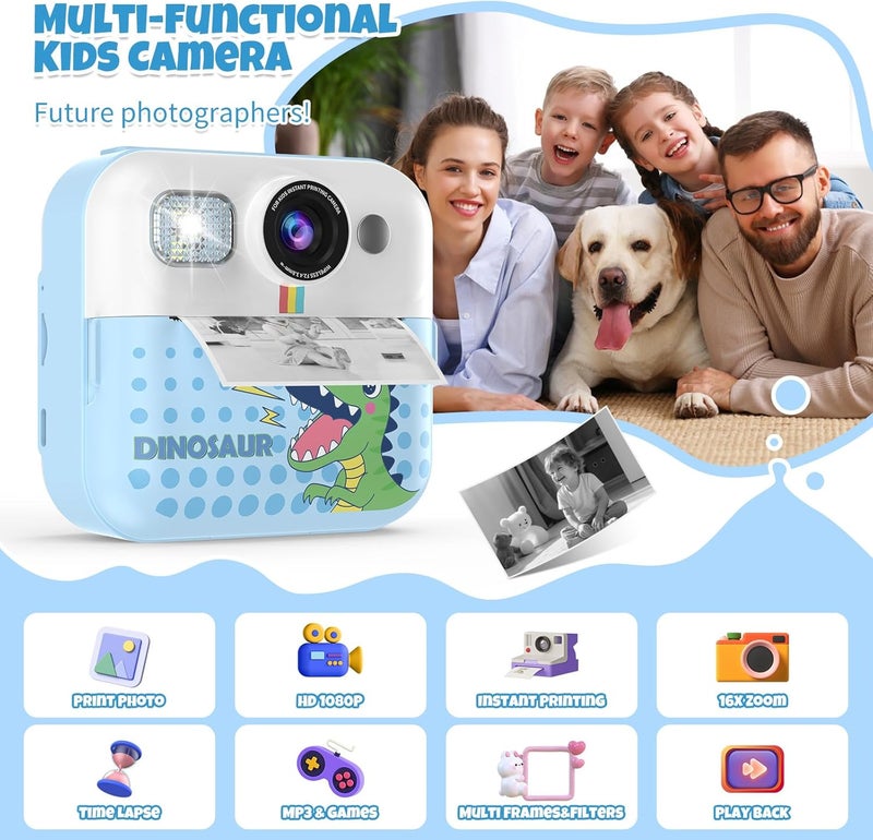 BOFIDAR Instant Print Camera for Kids, Toddler 1080P Toys Printable Selfie Cameras, Christmas Birthday Gifts for Girls Boys Age 3-10 with 3 Roller Photo Paper(Blue) - Image 2
